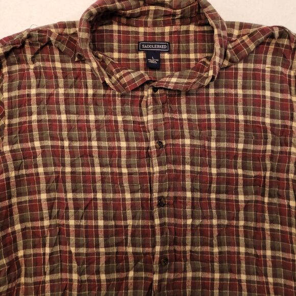 Saddlebred Madras Flannel Casual Button Up Shirt Mens Size Large L Red White - Picture 1 of 10